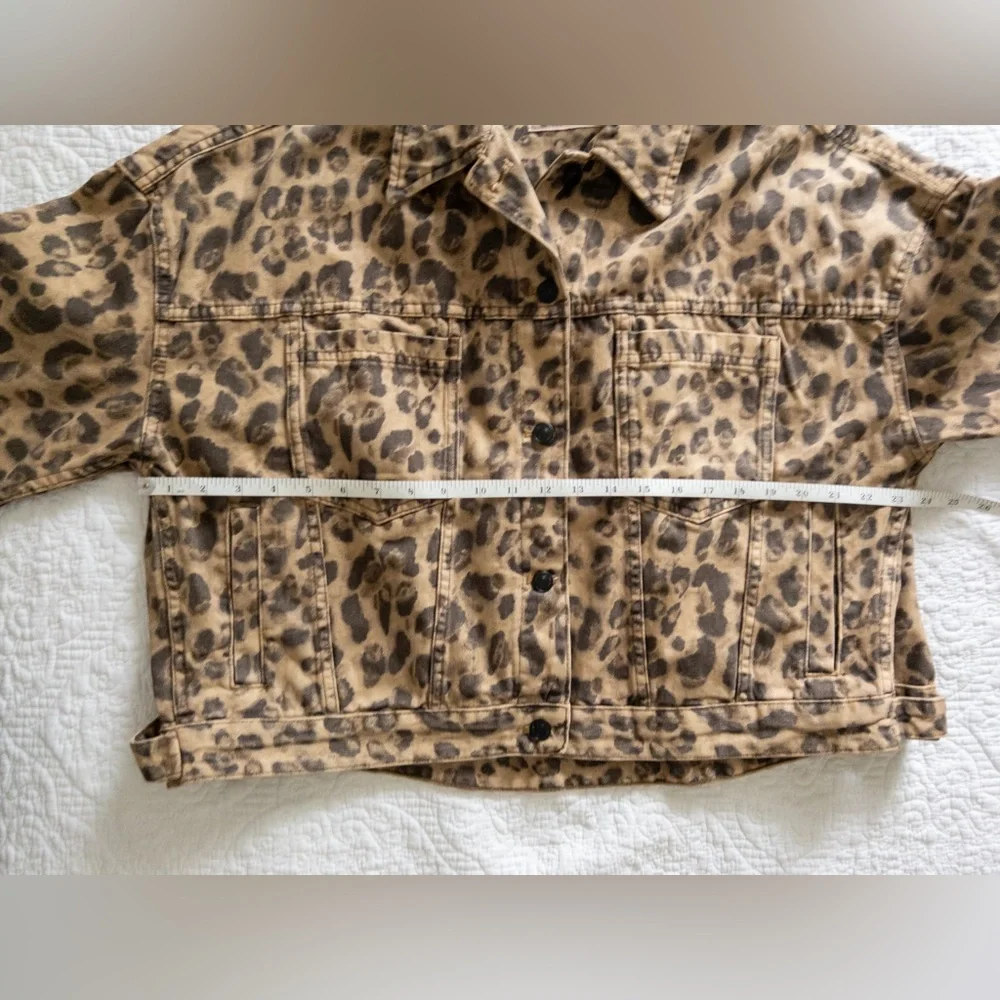 We The Free People Opal Swing Denim Jacket Leopard Print Size S - Picture 9 of 10